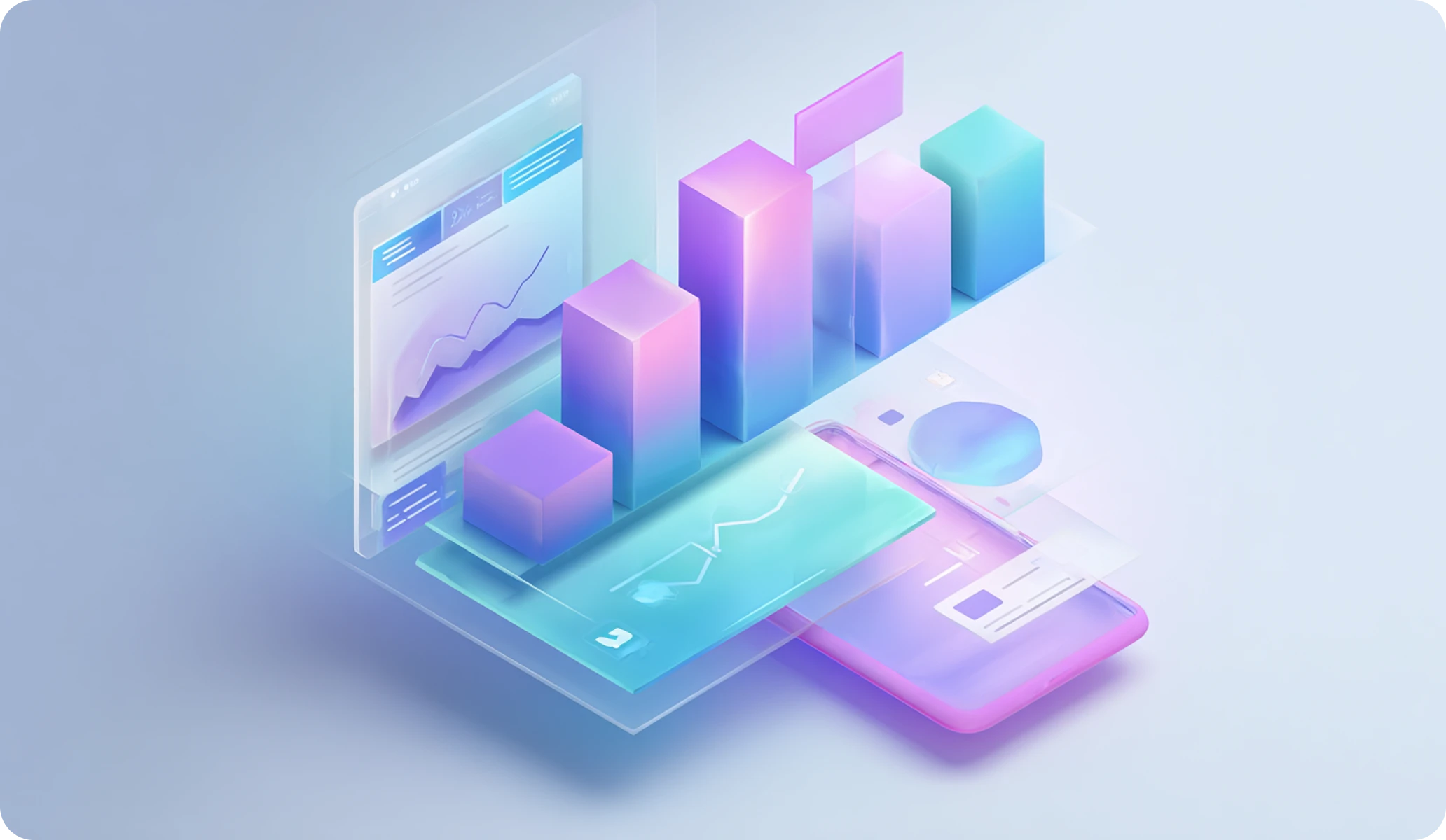 Abstract 3D illustration representing cohort analysis and subscription app analytics.
